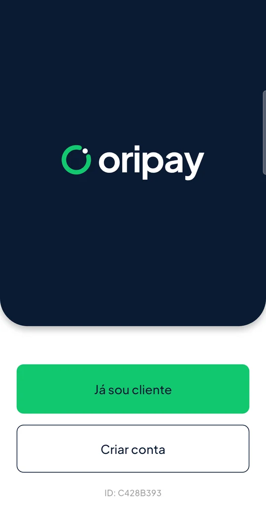 Tela de entrada do app Oripay