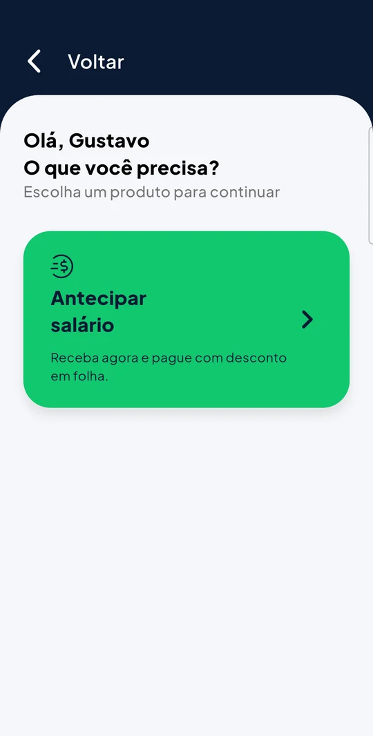 Tela com a opção Antecipar salário